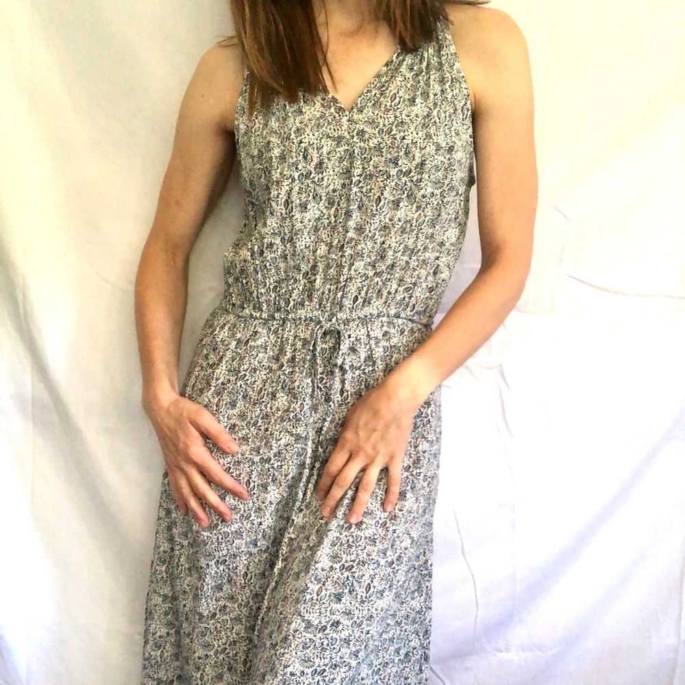 Spaghetti strap gathered floral fully lined dress